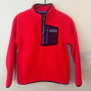 Nwt Vineyard Vines Sherpa Fleece Half Zip Red Boys Sz S 8 - 10